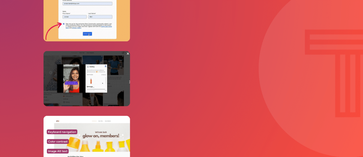 Thumbnails of TINT platform innovation and new features including community growth, platform accessibility, and shoppable UGC